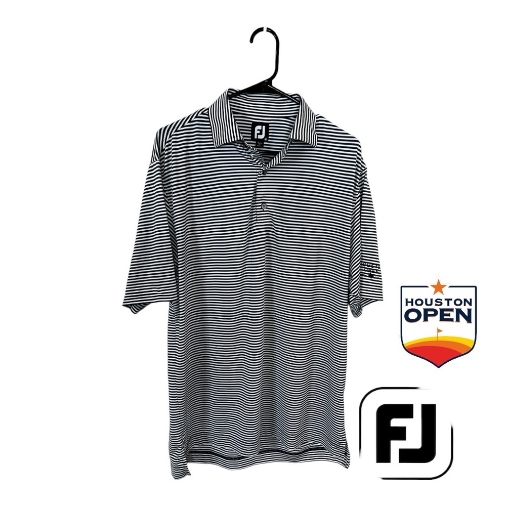 Footjoy Mens Short Sleeve Stripe Polo Golf Shirt Size Medium Blue/white